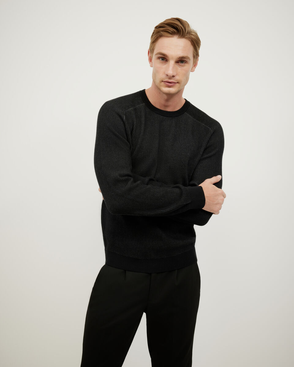 Two-Toned Crew Neck Knit, Black, hi-res